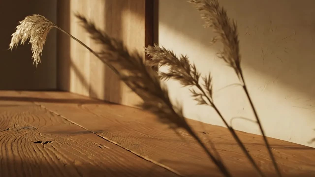 Golden-hour light moving across a plaster wall